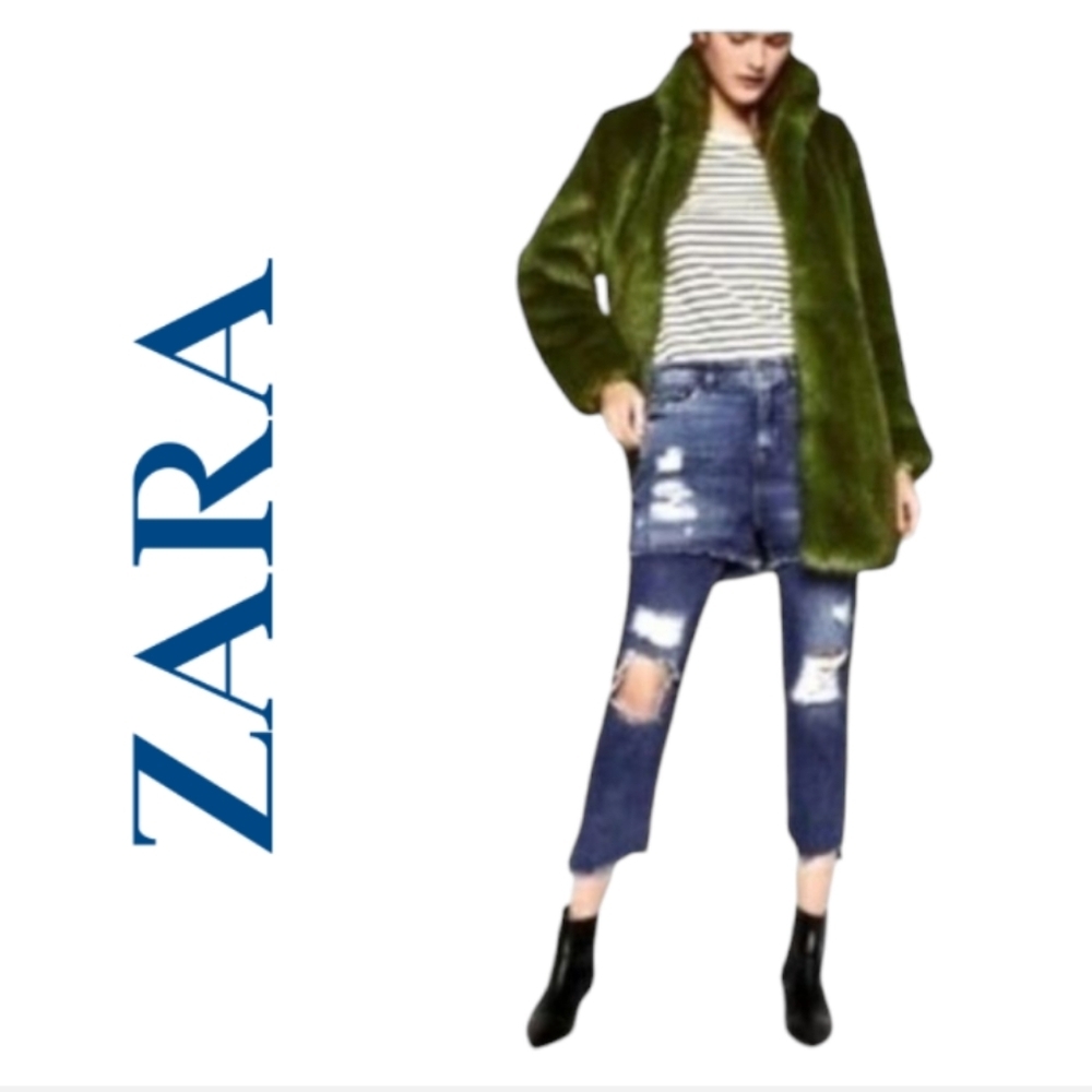ZARA Denim Jeans size 2 Trafaluc Straight Leg Destressed Raw Hem Shorts Grunge